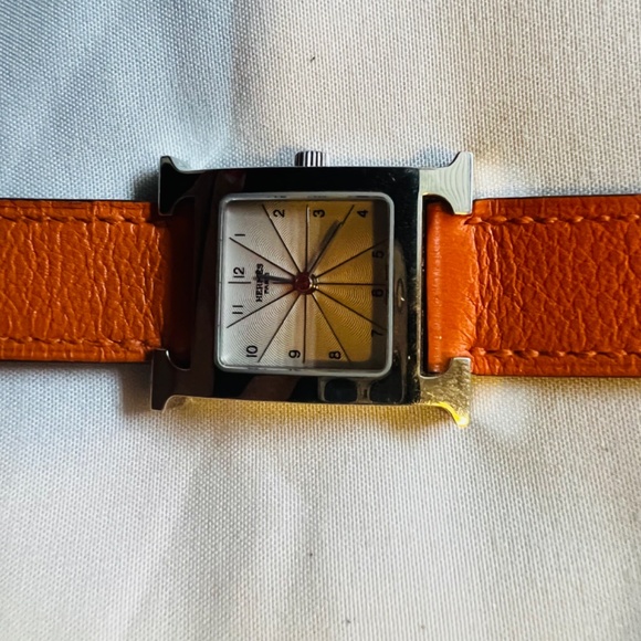 Hermes Heure H Orange Leather Watch With Box - Picture 4 of 7